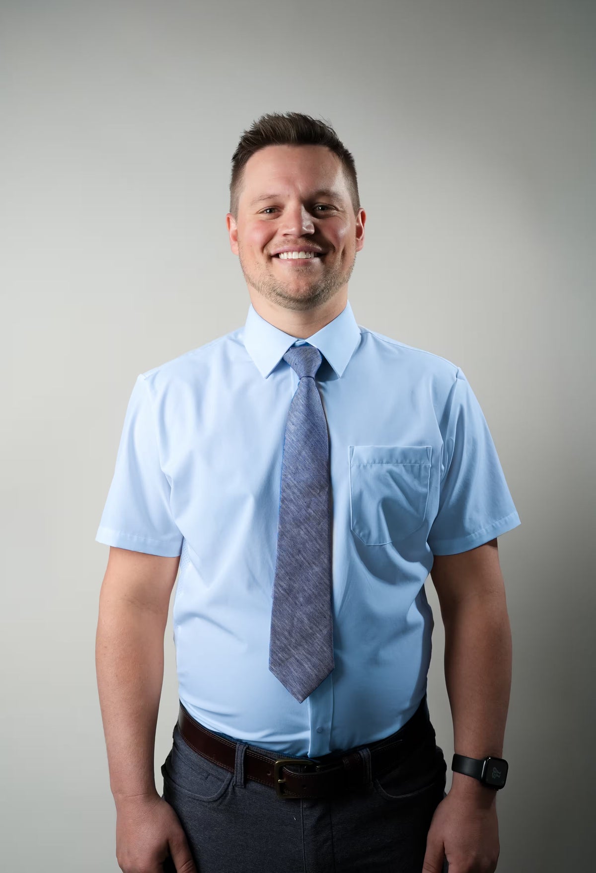 Breathable Blue Short Sleeve Dress Shirt