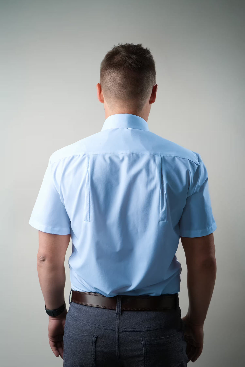 Breathable Blue Short Sleeve Dress Shirt