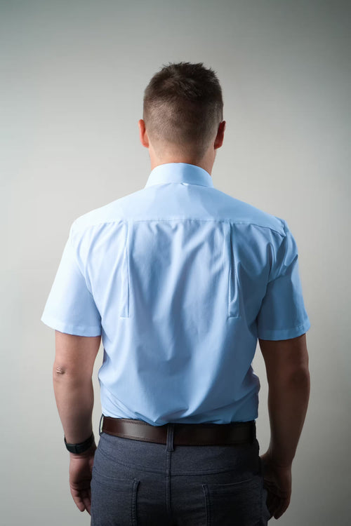 Breathable Blue Short Sleeve Dress Shirt